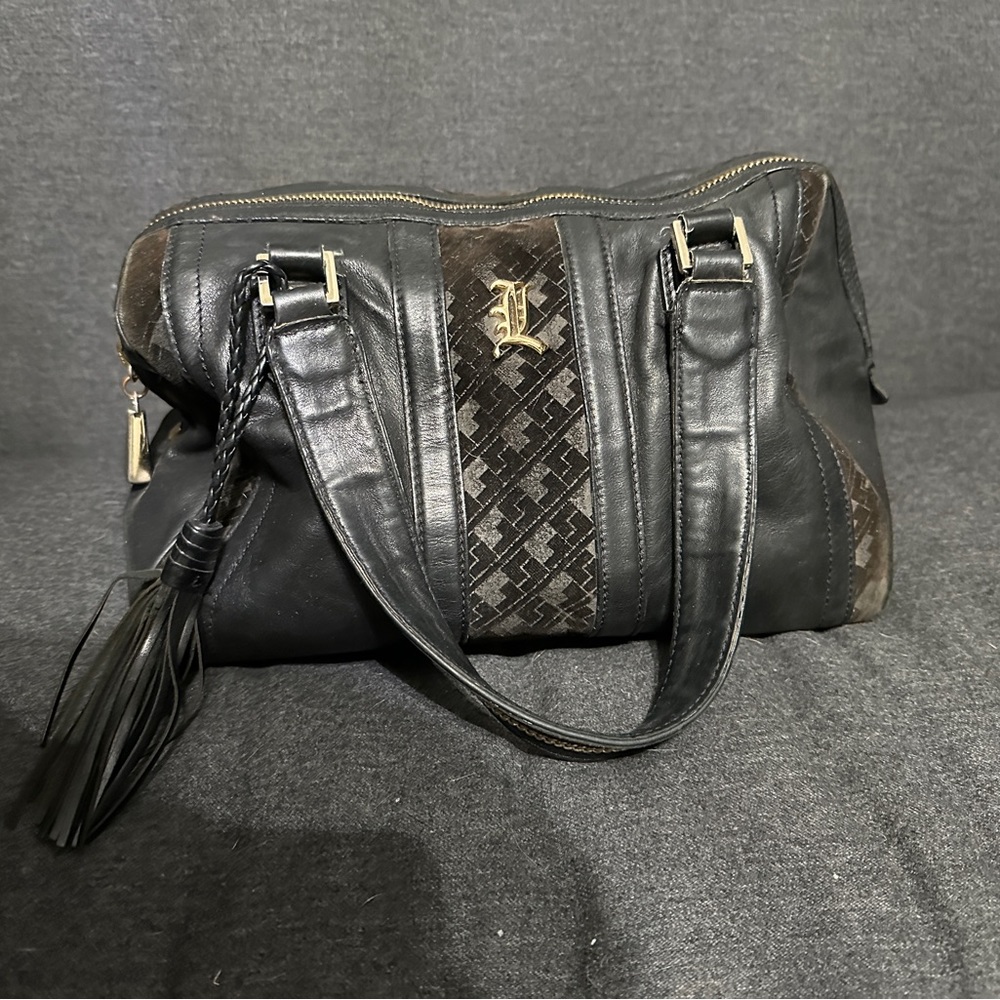 Black Leather and velvet duffle purse LAMB L.A.M.B. Gwen stefani